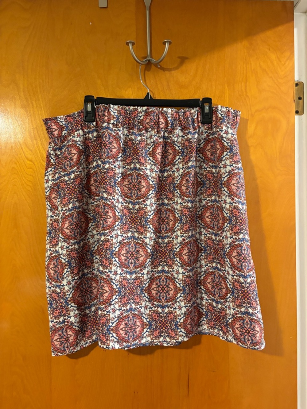 LOFT Red and Blue Medallion A-Line Skirt